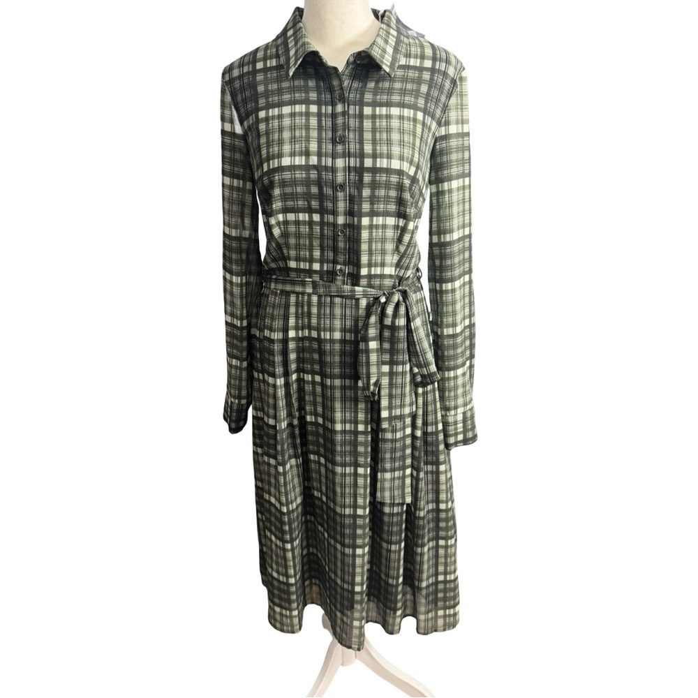 Gal Meets Glam Green Plaid Long Sleeve Shirt Dress Size 6 NWT Blogger Favorite - Picture 4 of 16